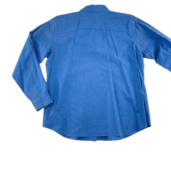 Ann Taylor Womens Blue Striped Button-Up Long Sleeve Shirt Size L Cotton - Picture 4 of 4